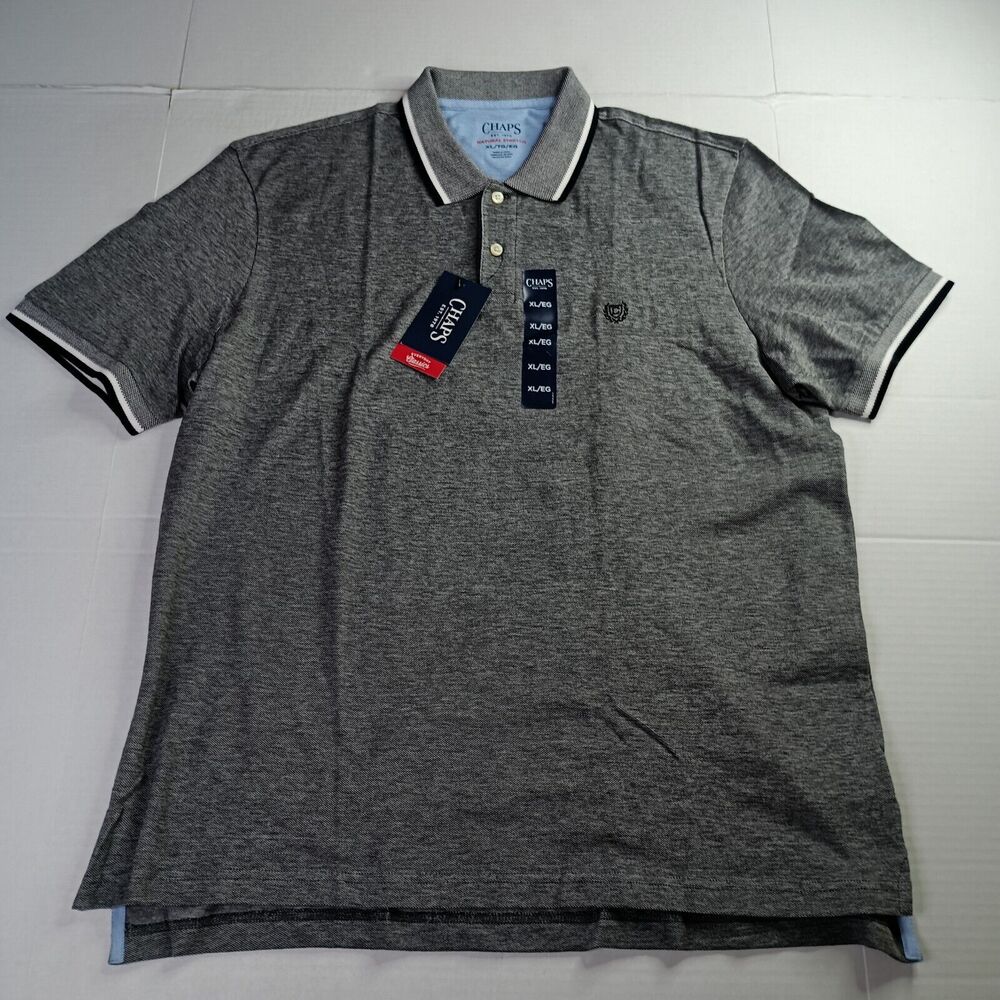 Chaps Birdseye Solid Pique Polo Shirt Men's XL XLarge Gray Black Natural Stretch